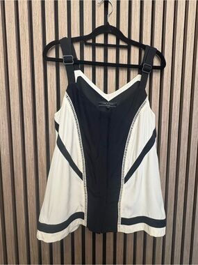 rag & bone Black and Cream Strappy V-Neck Silk Camisole